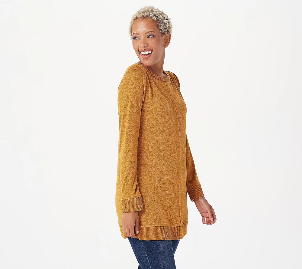 Denim&Co Active Brushed Heavenly Jersey Boatneck Tunic Harvest Gold XS New